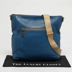 Pre Owned Prada Front Pocket Blue/Cream Vitello Daino Leather Messenger Bag