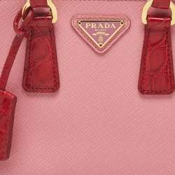 مملوكة مسبقًا Prada Promenade Mini Pink/Red Leather and Crocodile Satchel