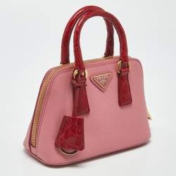 مملوكة مسبقًا Prada Promenade Mini Pink/Red Leather and Crocodile Satchel