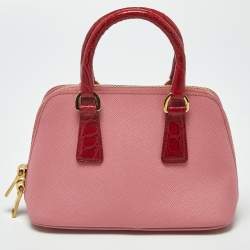 مملوكة مسبقًا Prada Promenade Mini Pink/Red Leather and Crocodile Satchel