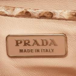 Pre Owned حقيبة كروس بودي برادا جلد الثعبان بيج وبني