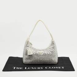 مملوكة مسبقًا Prada Re-Edition 2000 Crystals Off White Satin Shoulder Bag