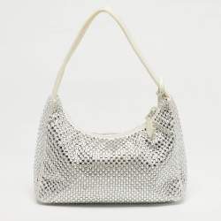 مملوكة مسبقًا Prada Re-Edition 2000 Crystals Off White Satin Shoulder Bag