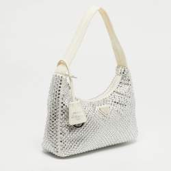 مملوكة مسبقًا Prada Re-Edition 2000 Crystals Off White Satin Shoulder Bag