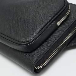 Pre Owned Prada Travel Black Saffiano Lux Leather Belt Bag