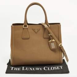 Pre Owned Prada Gardener's Tan Saffiano Lux Leather Tote