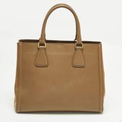 Pre Owned Prada Gardener's Tan Saffiano Lux Leather Tote