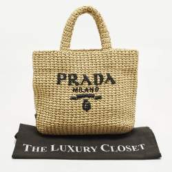 مملوكة مسبقًا Prada Logo Cream/Black Raffia Tote