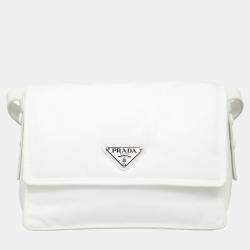 Pre Owned Prada Triangle Small White Nylon Padded Crossbody Bag