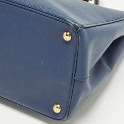 Pre Owned Prada Galleria Large Navy Blue Saffiano Lux Leather Double Zip Tote