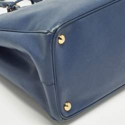 Pre Owned Prada Galleria Large Navy Blue Saffiano Lux Leather Double Zip Tote