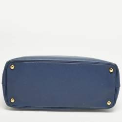 Pre Owned Prada Galleria Large Navy Blue Saffiano Lux Leather Double Zip Tote
