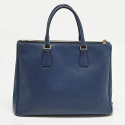 Pre Owned Prada Galleria Large Navy Blue Saffiano Lux Leather Double Zip Tote