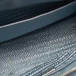 Pre Owned حقيبة يد برادا غاليريا سحاب مزدوج جلد سافيان لكس سماوي صغيرة