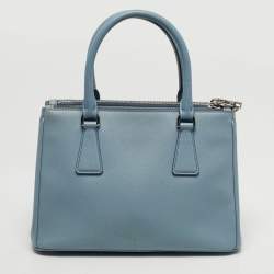 Pre Owned حقيبة يد برادا غاليريا سحاب مزدوج جلد سافيان لكس سماوي صغيرة