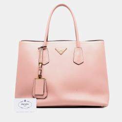 Pre Owned Prada Pink Large Saffiano Cuir Double Satchel