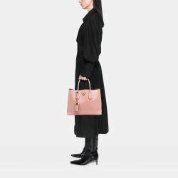 Pre Owned Prada Pink Large Saffiano Cuir Double Satchel