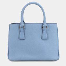 Pre Owned حقيبة كتف صغيرة جلد سافايانو أزرق فاتح برادا جاليريا