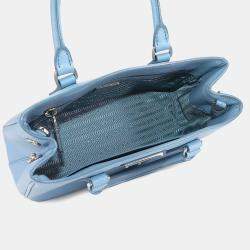 Pre Owned حقيبة كتف صغيرة جلد سافايانو أزرق فاتح برادا جاليريا