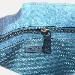 Pre Owned حقيبة كتف صغيرة جلد سافايانو أزرق فاتح برادا جاليريا