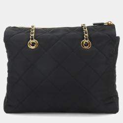 Pre Owned Prada Chain Black Nylon Saffiano Leather Tote Bag