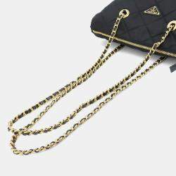 Pre Owned Prada Chain Black Nylon Saffiano Leather Tote Bag