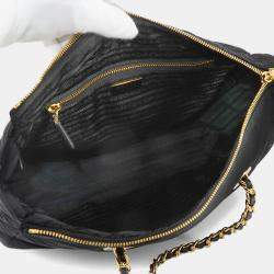 Pre Owned Prada Chain Black Nylon Saffiano Leather Tote Bag