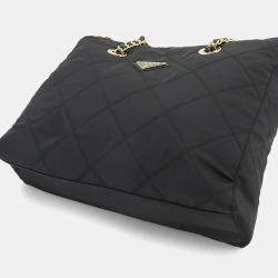 Pre Owned Prada Chain Black Nylon Saffiano Leather Tote Bag