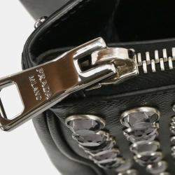 Pre Owned حقيبة يد برادا توتس جلد أسود غاليريا بسحاب مزدوج مرصعة طريقة حمل مزدوجة