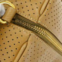 Pre Owned Prada Brown/White Perforated Handbag