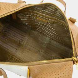 Pre Owned Prada Brown/White Perforated Handbag