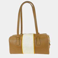 Pre Owned Prada Brown/White Perforated Handbag