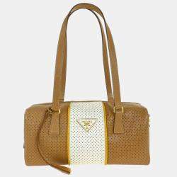 Pre Owned Prada Brown/White Perforated Handbag