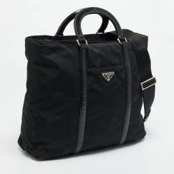 Pre Owned Prada Top Zip Black Nylon and Patent Leather Tote