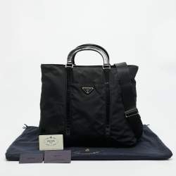 Pre Owned Prada Top Zip Black Nylon and Patent Leather Tote