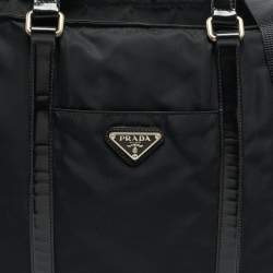Pre Owned Prada Top Zip Black Nylon and Patent Leather Tote