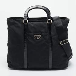 مملوكة مسبقًا Prada Top Zip Black Nylon and Patent Leather Tote
