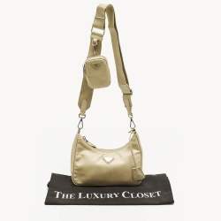 Pre Owned حقيبة كتف برادا إصدار 2005 نايلون بيج وجلد سافيانو