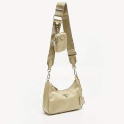 Pre Owned حقيبة كتف برادا إصدار 2005 نايلون بيج وجلد سافيانو