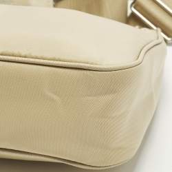 Pre Owned حقيبة كتف برادا إصدار 2005 نايلون بيج وجلد سافيانو