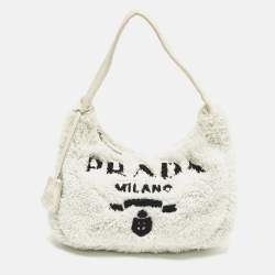 مملوكة مسبقًا Prada Re-Edition 2000 Off White/Black Terrycloth Fabric Shoulder Bag