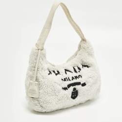 مملوكة مسبقًا Prada Re-Edition 2000 Off White/Black Terrycloth Fabric Shoulder Bag