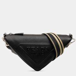 Pre Owned Prada Black Saffiano Triangle Logo Crossbody