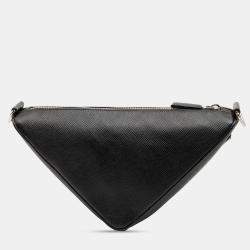 Pre Owned Prada Black Saffiano Triangle Logo Crossbody
