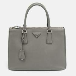 مملوكة مسبقًا Prada Galleria Double Zip Medium Grey Saffiano Lux Leather Tote