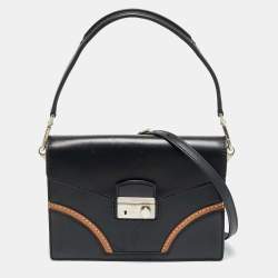 Pre Owned Prada Sound Stitch Black/Brown Vitello Leather Shoulder Bag