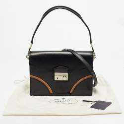Pre Owned Prada Sound Stitch Black/Brown Vitello Leather Shoulder Bag