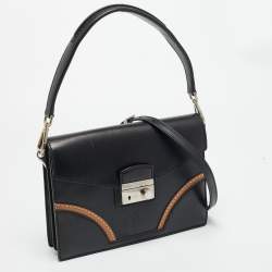 Pre Owned Prada Sound Stitch Black/Brown Vitello Leather Shoulder Bag