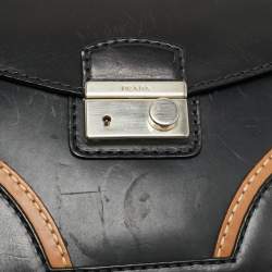 Pre Owned Prada Sound Stitch Black/Brown Vitello Leather Shoulder Bag