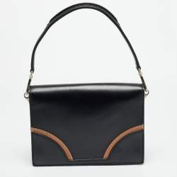 Pre Owned Prada Sound Stitch Black/Brown Vitello Leather Shoulder Bag